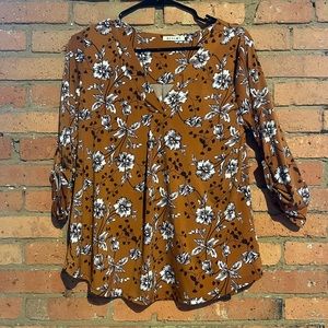 Beacon floral print burnt orange blouse size M